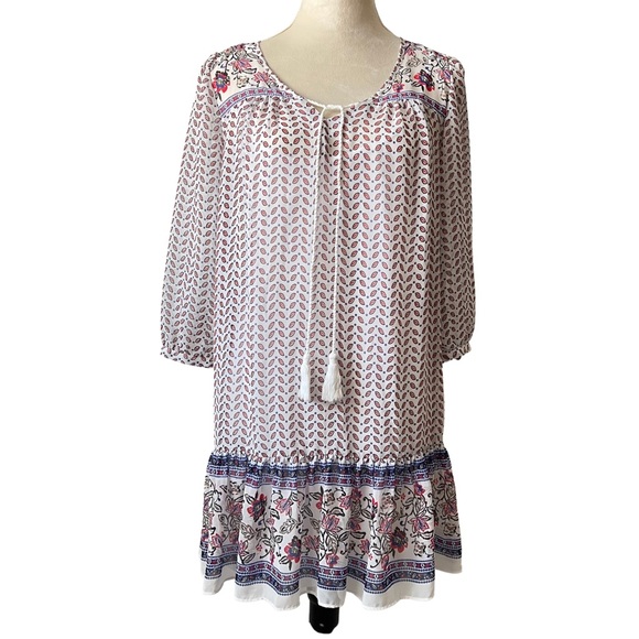 Forever 21 Blue Trendy Boho Shift Floral Sheer Mini Dress - Picture 1 of 8